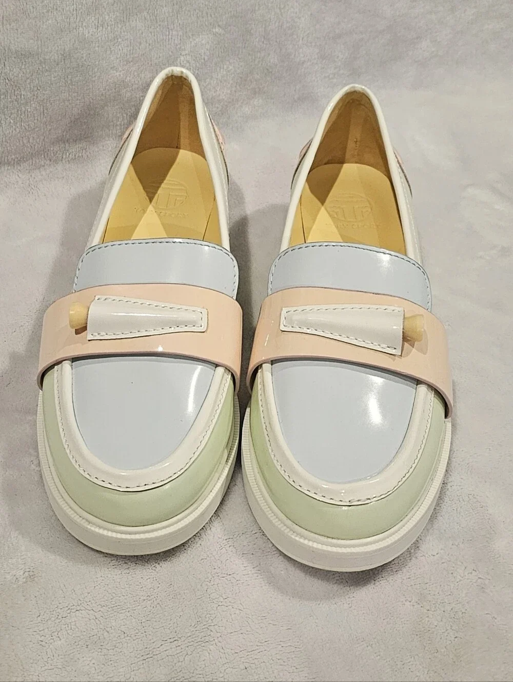 Women's Pastel Patent Golf Loafers - Cream, Light Blue & Pale Pink- Size 6.5 NEW